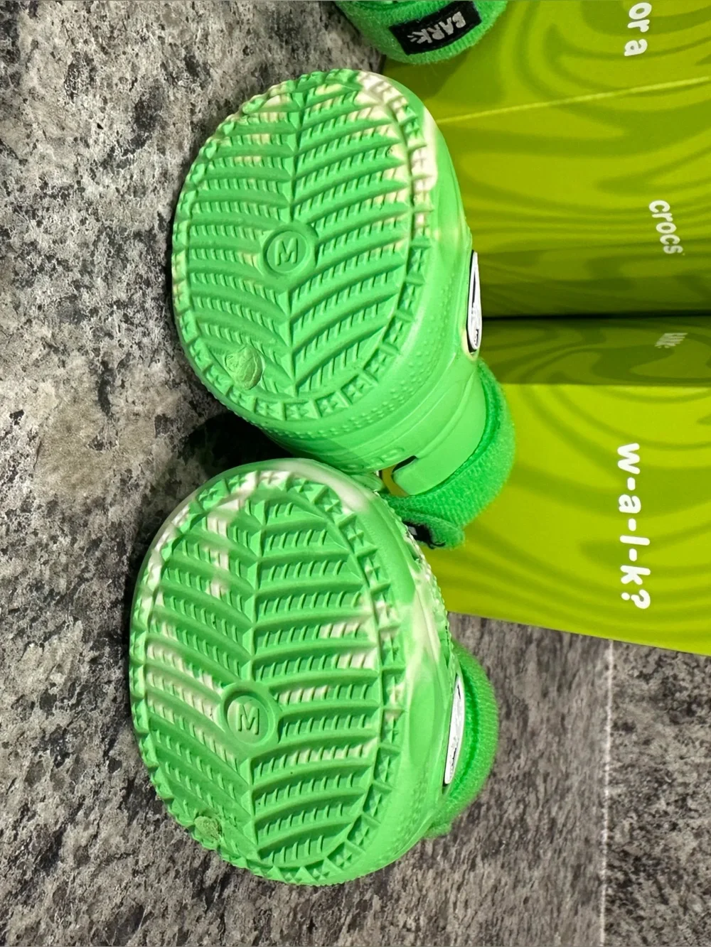 New BARK Crocs Shoes for Dogs Slime Green White Marbled Glow Booties Medium